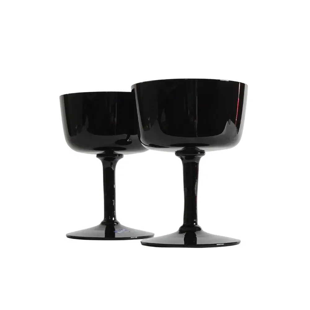 Swedish Black Crystal Champagne Coupe Glass Bjorkshult Scan Hans Christia Wagner